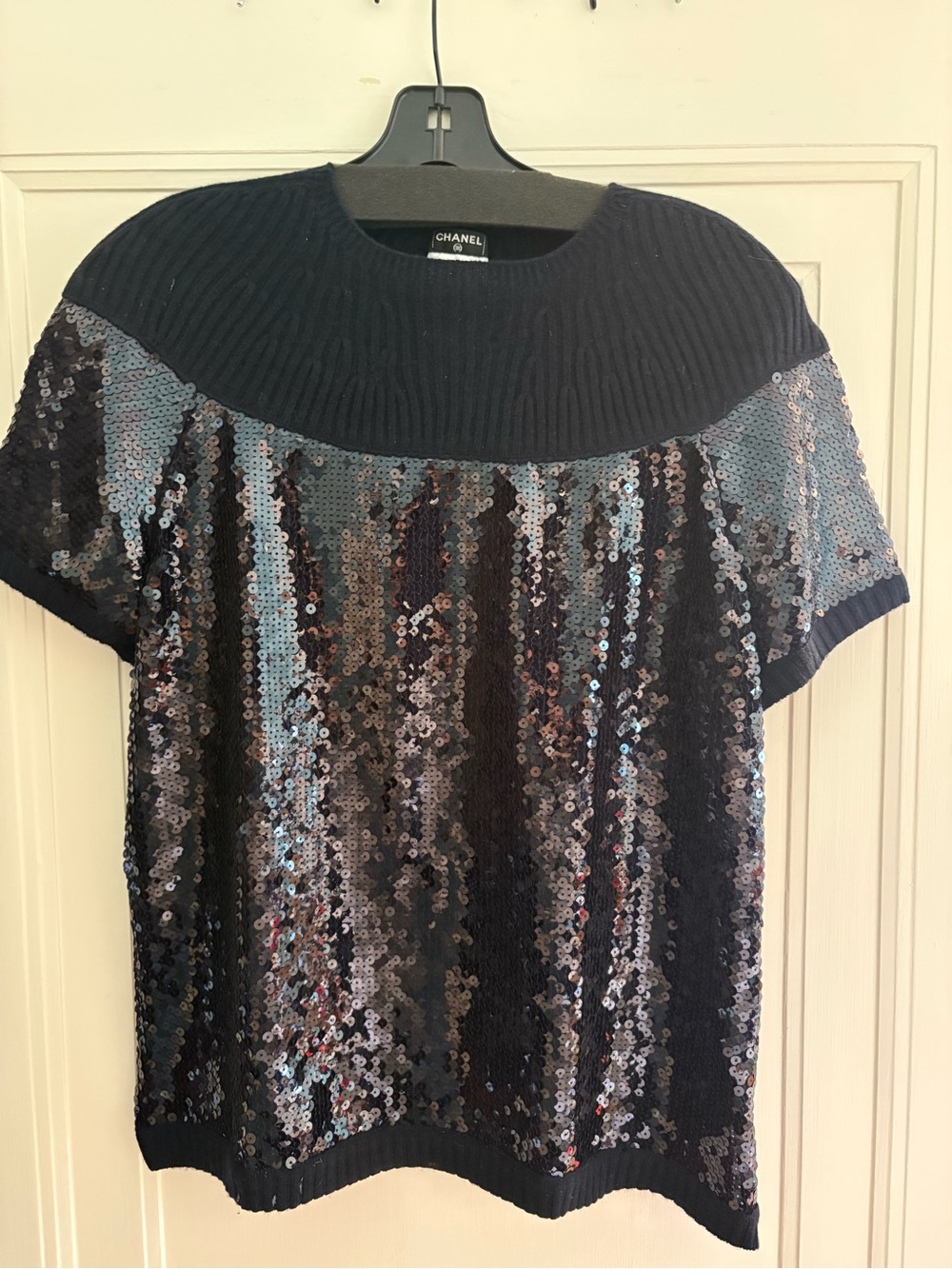 Chanel Navy Sequin Cashmere Sweater